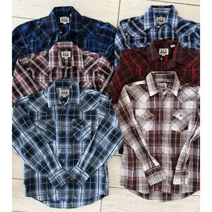 Lot Of 6 Retro Cowboy Ely Cattleman Western Shirts Pearl Snap SZ M Show Horses